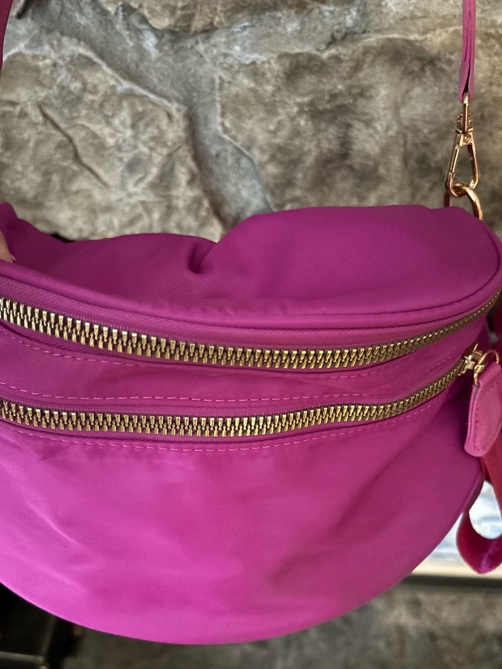 Women's Bright Fuchsia Crossbody Bag with Gold Hardware